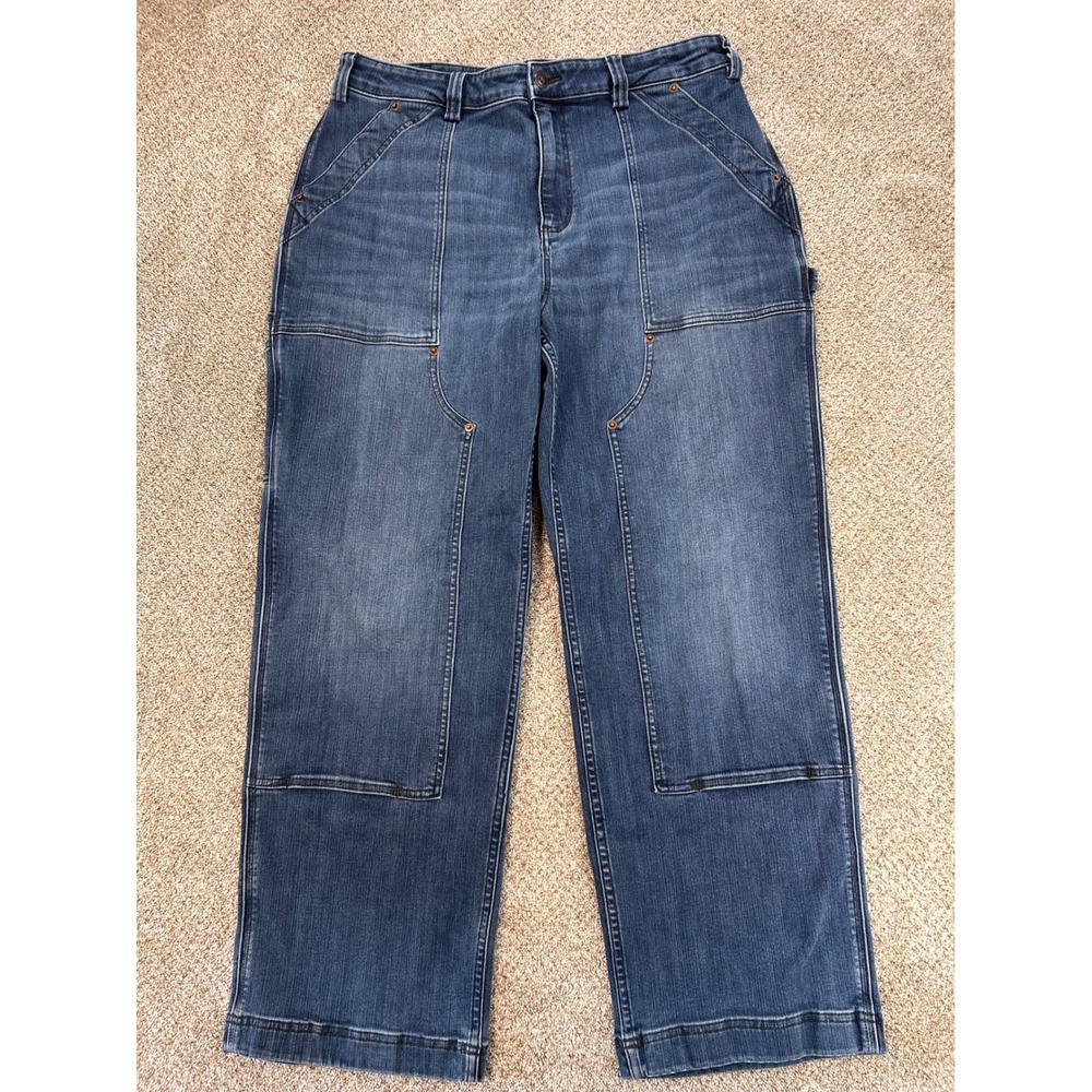 Duluth Trading Co Womens 18 Regular Blue Double Front Utility Wide Leg Jeans